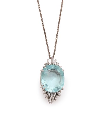 Lot 685 - AQUAMARINE AND DIAMOND PENDANT, 1960s