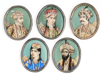 Lot 89 - FIVE OVAL MINIATURES ON IVORY DEPICTING MUGHAL FIGURES, SECOND HALF 19TH CENTURY, INDIA