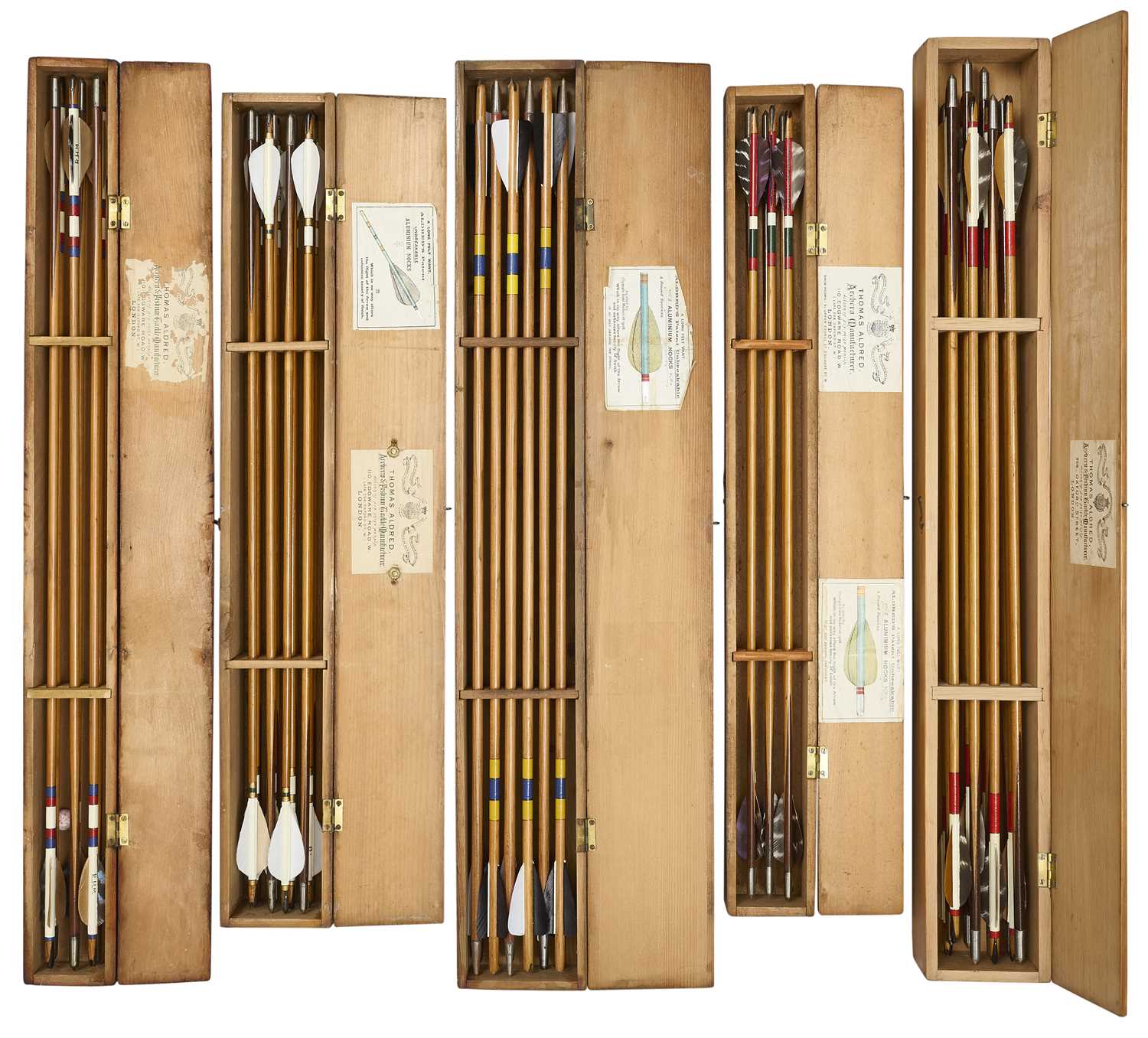 Lot 89 - FIVE CASES OF ALDRED ARROWS, 19TH-20TH CENTURY