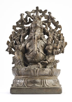 Lot 188 - A BRONZE FIGURE OF GANESHA, KERALA, SOUTH INDIA, 15TH/16TH CENTURY