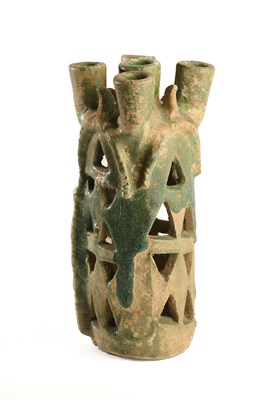 Lot 473 - A GREEN GLAZED POTTERY LAMP, PARTHIAN OR LATER