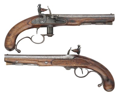 Lot 391 - AN EXTREMELY RARE PAIR OF FERGUSON-ACTION 38 BORE FLINTLOCK PISTOLS, BY DURS EGG, LONDON, CIRCA 1790