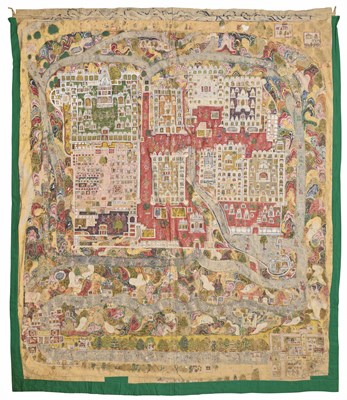 Lot 250 - A JAIN PILGRIMAGE HANGING (PATA), GUJARAT, CIRCA 1900