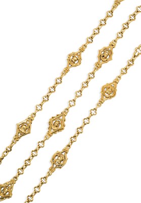 Lot 747 - LOUIS WIESE: GOLD GOTHIC REVIVAL GUARD CHAIN, 1890s