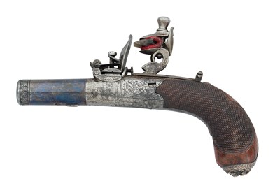 Lot 606 - A FLINTLOCK BOX LOCK POCKET PISTOL OF SMALL BORE BY FROST, PETERBORO, CIRCA 1820