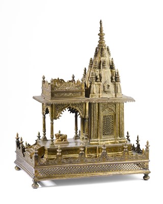 Lot 207 - A BRASS MODEL OF A SIVA TEMPLE, WESTERN INDIA, CIRCA 1900
