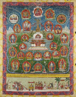 Lot 161 - A PAUBHA DEPICTING A STUPA, NEPAL, 19TH CENTURY