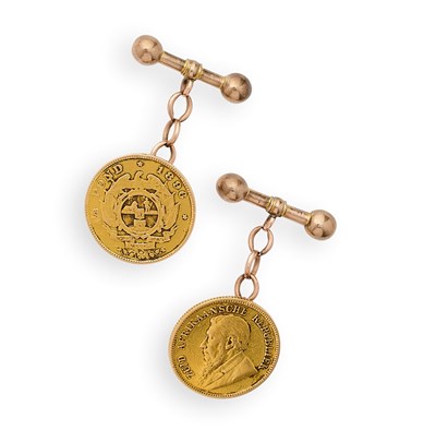 Lot 561 - PAIR OF SOUTH AFRICAN 1/2 POUND GOLD COIN CUFFLINKS, 1896