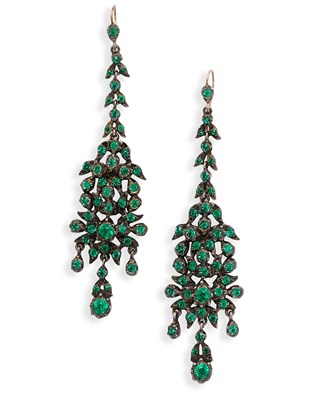 Lot 827 - PAIR OF SILVER AND PASTE PENDENT EARRINGS, 1900s