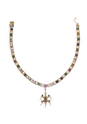 Lot 638 - VICTORIAN ACROSTIC GOLD, HARDSTONE AND PASTE NECKLACE, 1890s