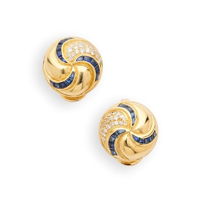 Lot 746 - PAIR OF SAPPHIRE AND DIAMOND EAR CLIPS