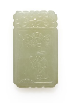 Lot 73 - A CHINESE WHITE JADE PLAQUE, QING DYNASTY (1644-1911)