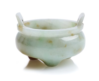 Lot 72 - A CHINESE SMALL JADEITE TRIPOD CENSER