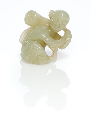Lot 77 - A CHINESE CARVED CELADON JADE BOY, QING DYNASTY (1644-1911)