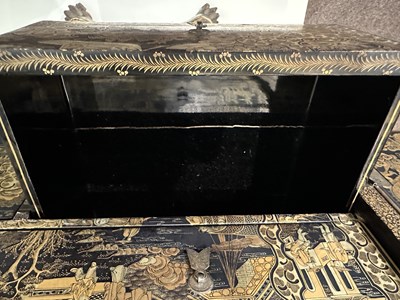 Lot 32 - A GOOD CHINESE EXPORT GILT DECORATED BLACK LACQUER COLLECTOR'S CABINET ON STAND, CIRCA 1815