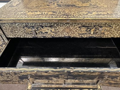 Lot 32 - A GOOD CHINESE EXPORT GILT DECORATED BLACK LACQUER COLLECTOR'S CABINET ON STAND, CIRCA 1815