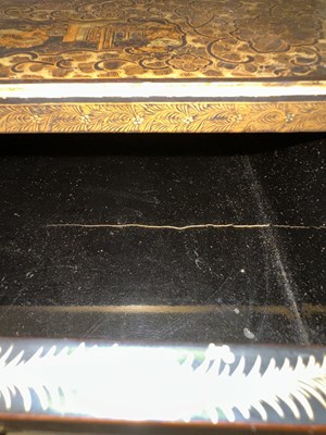 Lot 32 - A GOOD CHINESE EXPORT GILT DECORATED BLACK LACQUER COLLECTOR'S CABINET ON STAND, CIRCA 1815