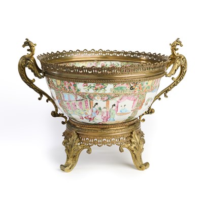 Lot 30 - A GILT-BRONZE MOUNTED CANTON PUNCHBOWL, 19TH CENTURY