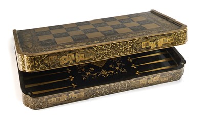 Lot 35 - A CHINESE EXPORT LACQUER FOLDING GAMES BOARD, QING DYNASTY, MID 19TH CENTURY