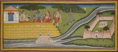 Lot 35 - A SCENE FROM THE RAMAYANA, WESTERN INDIA, GUJARAT, MID-18TH CENTURY