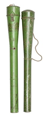 Lot 110 - TWO TOLEWARE TRAVELLING QUIVERS WITH ARROWS, 19TH CENTURY