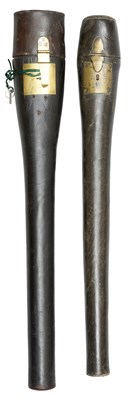 Lot 107 - TWO EARLY LEATHER TRAVELLING QUIVERS, 18TH CENTURY