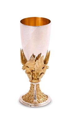 Lot 144 - A PARCEL-GILT-SILVER COMMEMORATIVE GOBLET, HECTOR MILLER FOR AURUM DESIGNS LTD., LONDON, 1981