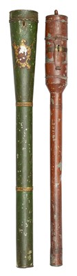 Lot 112 - TWO TOLEWARE TRAVELLING QUIVERS WITH ARROWS, POSSIBLY 19TH CENTURY