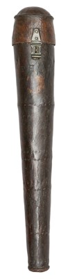 Lot 108 - A LARGE EARLY LEATHER TRAVELLING OR STORAGE QUIVER, 18TH CENTURY