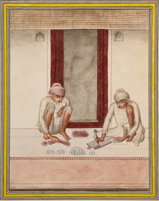 Lot 78 - A DEPICTION OF A MERCHANT AND ASSISTANT, LUCKNOW, INDIA, CIRCA 1825