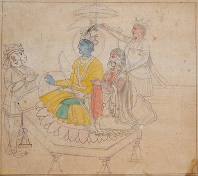 Lot 335 - A DRAWING OF KRISHNA, POSSIBLY GULER, PAHARI, NORTH INDIA, EARLY 19TH CENTURY