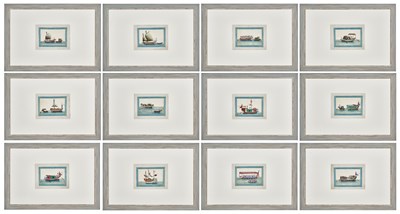 Lot 19 - TWELVE CHINESE EXPORT PAINTINGS OF JUNKS, QING DYNASTY, 19TH CENTURY