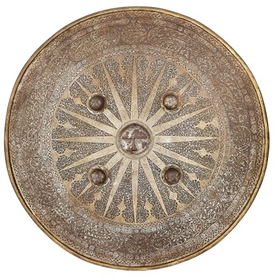 Lot 21 - AN INDO-PERSIAN CIRCULAR SHIELD (DHAL), 19TH CENTURY