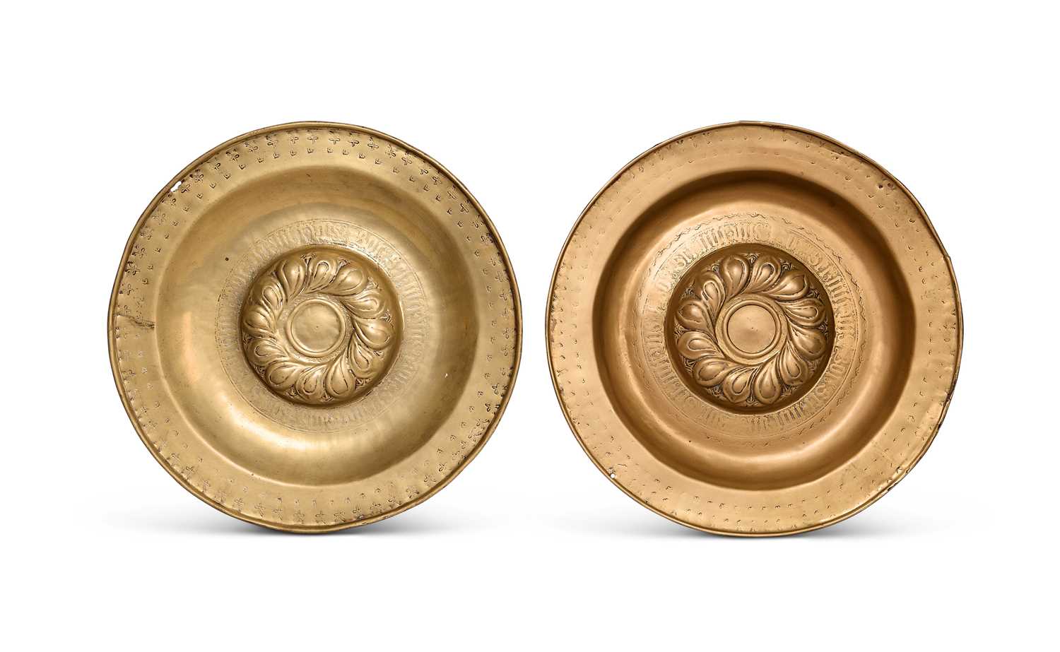 Lot 73 - TWO GERMAN BRASS ALMS DISHES, PROBABLY NUREMBURG, 16TH / 17TH CENTURY