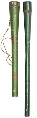 Lot 113 - TWO TOLEWARE TRAVELLING QUIVERS WITH ARROWS, 19TH CENTURY