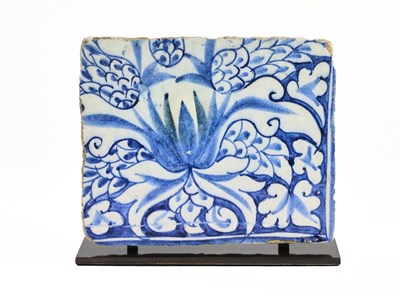 Lot 132 - A MAMLUK BLUE AND WHITE TILE, SYRIA OR EGYPT, 15TH CENTURY