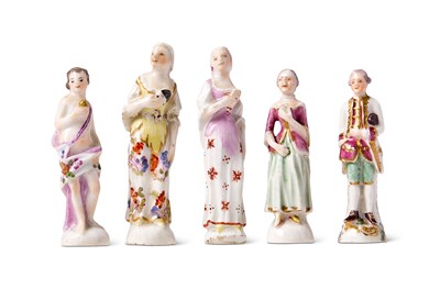 Lot 6 - A GROUP OF FIVE GERMAN PORCELAIN PIPE TAMPERS, CIRCA 1755 AND SLIGHTLY LATER