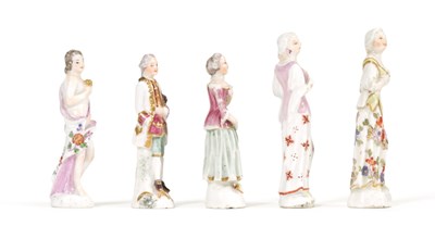 Lot 6 - A GROUP OF FIVE GERMAN PORCELAIN PIPE TAMPERS, CIRCA 1755 AND SLIGHTLY LATER