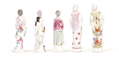 Lot 6 - A GROUP OF FIVE GERMAN PORCELAIN PIPE TAMPERS, CIRCA 1755 AND SLIGHTLY LATER