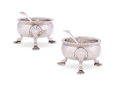 Lot 232 - A PAIR OF GEORGE II SILVER SALT CELLARS, DAVID HENNELL, LONDON, 1754