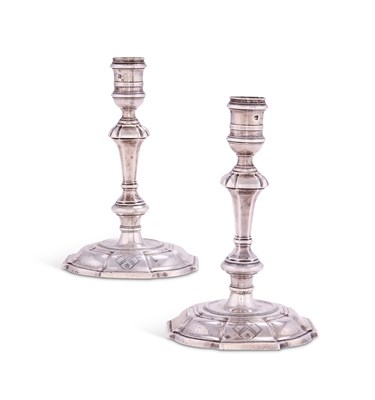 Lot 239 - A PAIR OF GEORGE II SILVER CANDLESTICKS, GAWEN NASH, LONDON, 1736