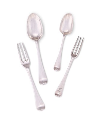 Lot 160 - A GROUP OF GEORGIAN 'BOTTOM MARKED' TABLE SILVER, VARIOUS MAKERS, LONDON, 1724-1771