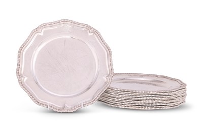 Lot 226 - A SET OF TWELVE GEORGIAN 'DUTY DODGER' SILVER DINNER PLATES, PROBABLY LONDON THIRD QUARTER 18TH CENTIURY