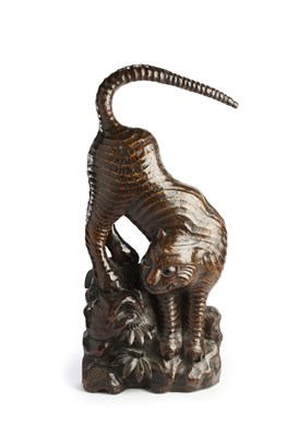 Lot 105 - A CARVED AND LACQUERED WOOD FIGURE OF A TIGER, 19TH CENTURY