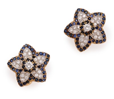 Lot 743 - PAIR OF SAPPHIRE AND DIAMOND EAR CLIPS
