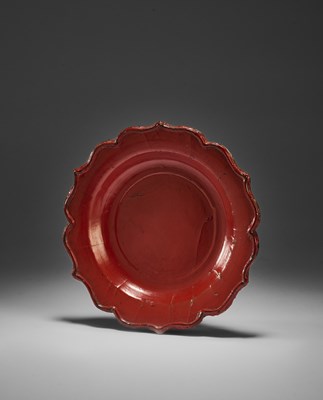 Lot 36 - A CHINESE CINNABAR LACQUER BARBED-RIM DISH, YUAN DYNASTY (1279-1368)