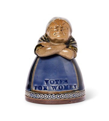 Lot 25 - A ROYAL DOULTON STONEWARE SUFFRAGETTE INKWELL, CIRCA 1909