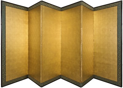 Lot 167 - A JAPANESE GOLD-LEAF SIX-FOLD SCREEN, MEIJI PERIOD (1862-1912)