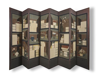 Lot 142 - A KOREAN CHAEKGEORI EIGHT-FOLD SCREEN WITH HIDDEN ARTIST SEAL, JOSEON DYNASTY, 19TH CENTURY