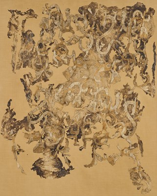 Lot 40 - A LARGE AND RARE CHINESE EMBROIDERED SILK FRAGMENT, POSSIBLY WARRING STATES PERIOD (475-221BC)